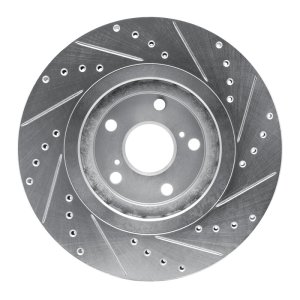 Lexus NX200T Brake Rotor (1) - Front Left - R1 Concepts - Drilled & Slotted - Silver - `08-`21